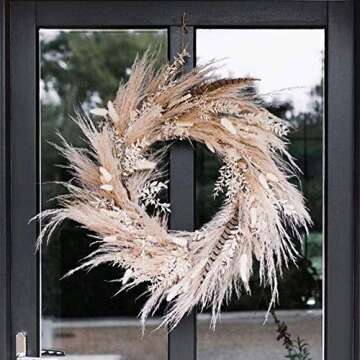 HUAESIN Natural Dried Pampas Grass 100pcs 17 Inch Tall Reed Grass Fluffy Pampas Grass Stems Dried Floral Arrangements for Boho Wedding Decor Home Decor Vase Wreath