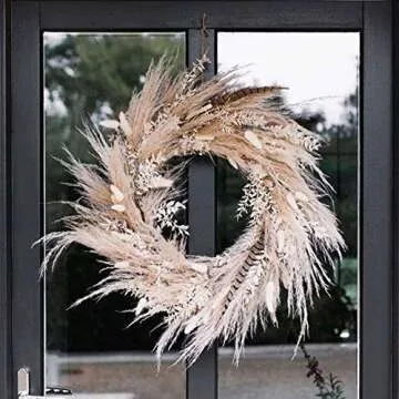 HUAESIN Natural Dried Pampas Grass 100pcs 17 Inch Tall Reed Grass Fluffy Pampas Grass Stems Dried Floral Arrangements for Boho Wedding Decor Home Decor Vase Wreath