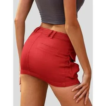 ELLEVEN Cargo Mini Skirt for Women Low Waist Y2K Bodycon Low Rise Denim Women's Skirts High Stretchy...