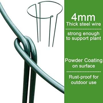 HiGift Plant Support Stakes, 6 Pack Metal Peony Cages and Supports, Garden Stakes Plant Support Cage, Large Plant Support Ring for Outdoor Indoor Snake Plant Peony Rose Flowers Vine (10" W x 15.8" H)