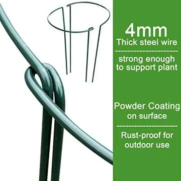 HiGift Plant Support Stakes, 6 Pack Metal Peony Cages and Supports, Garden Stakes Plant Support Cage, Large Plant Support Ring for Outdoor Indoor Snake Plant Peony Rose Flowers Vine (10" W x 15.8" H)
