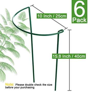 HiGift Plant Support Stakes, 6 Pack Metal Peony Cages and Supports, Garden Stakes Plant Support Cage, Large Plant Support Ring for Outdoor Indoor Snake Plant Peony Rose Flowers Vine (10" W x 15.8" H)