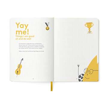 HappyMe - Gratitude Journal for Kids with Daily Prompts, Writing Notebook to Express Thoughts & Feelings, Growth Mindset and Learning Tool for Ages 6-12, Perfect for Reflection, English (US), (Yellow)