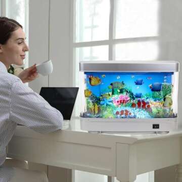 Lightahead Artificial Aquarium: Fascinating Moving Pictures of Fish in Tank Decorative Sensory Aquarium Lamp Virtual Ocean in Motion (Marine Life A)