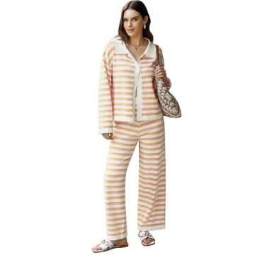 NIXSUNZUU Two Piece Loungewear Sets for Women Fall Winter Sweater Sets Ribbed Knit Trendy 2 Piece Clothing Set Pink L