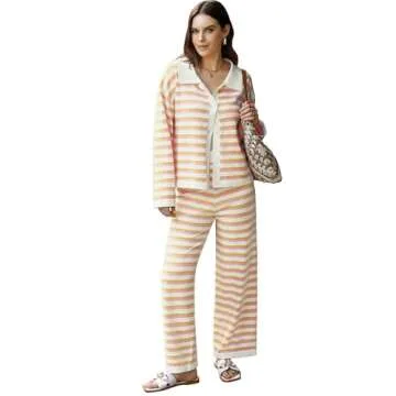 NIXSUNZUU Two Piece Loungewear Sets for Women Fall Winter Sweater Sets Ribbed Knit Trendy 2 Piece Clothing Set Pink L