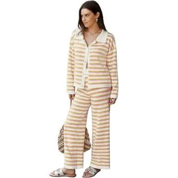 NIXSUNZUU Two Piece Loungewear Sets for Women Fall Winter Sweater Sets Ribbed Knit Trendy 2 Piece Clothing Set Pink L