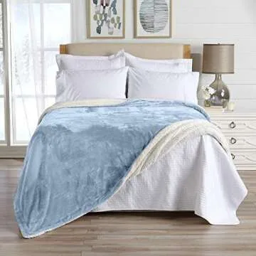 Great Bay Home Sherpa Fleece and Velvet Plush Full/Queen Throw Blanket Powder Blue, Thick Blanket fo...