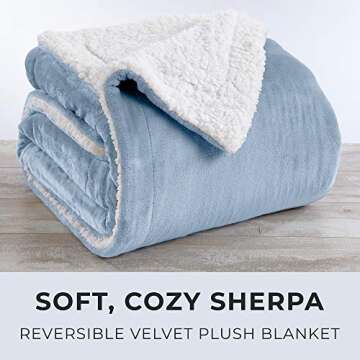 Great Bay Home Sherpa Fleece and Velvet Plush Full/Queen Throw Blanket Powder Blue, Thick Blanket for Chair, Sofa, or Bed. Warm, Reversible, Soft Fleece Throw Blanket. Kinsley Collection, Powder Blue