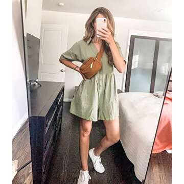 DEEP SELF Holiday One Piece V Neck Shorts Rompers and Jumpsuits for Women Casual Spring Button Down ...