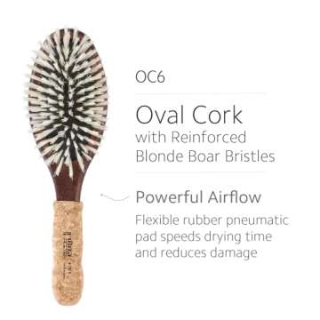 Ibiza Hair Oval Boar Flat Brush (OC6) | Reinforced Boar & Nylon Bristles with Cork Handle | Creates ...