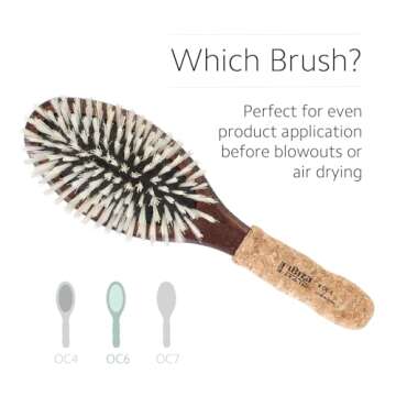 Ibiza Hair Oval Boar Flat Brush (OC6) | Reinforced Boar & Nylon Bristles with Cork Handle | Creates Shiny Looks | Ideal for Short to Long Styles | Use Before or After Blowouts | Heat Resistant