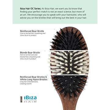 Ibiza Hair Oval Boar Flat Brush (OC6) | Reinforced Boar & Nylon Bristles with Cork Handle | Creates Shiny Looks | Ideal for Short to Long Styles | Use Before or After Blowouts | Heat Resistant