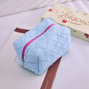 Trendy Blue Terry Cloth Makeup Pouch for All Occasions
