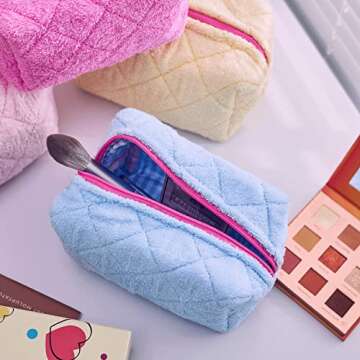 Trendy Blue Terry Cloth Makeup Pouch for All Occasions