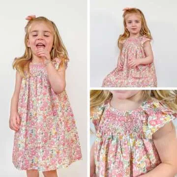 Simplee kids Baby Floral Dress Toddler Smocking Dress Little Girls Casual Dress Floral Print Sundress for Spring Summer Dress 24M-6T