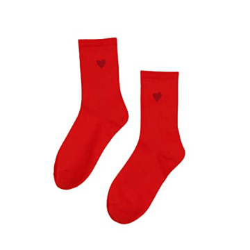 OYOANGLE Women's Casual Heart Print Crew Socks - 1 Pair in Red