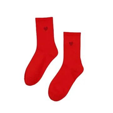 OYOANGLE Women's Casual Heart Print Crew Socks - 1 Pair in Red