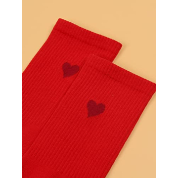 Shop OYOANGLE Women's Heart Print Crew Socks in Red