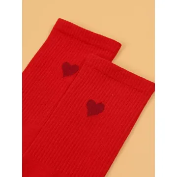 Shop OYOANGLE Women's Heart Print Crew Socks in Red
