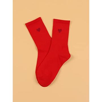 Shop OYOANGLE Women's Heart Print Crew Socks in Red