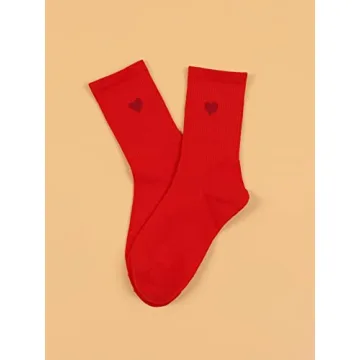 Shop OYOANGLE Women's Heart Print Crew Socks in Red