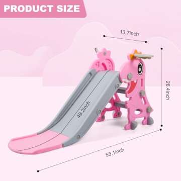 BFAZKXY Indoor Slide for Toddlers 1-3, Foldable Kids Toddler Indoor Slide Playset, Indoor and Outdoor Playground, Toddler Climber Playset with Basketball Hoop and Ring Toss(Pink)