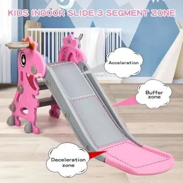 BFAZKXY Indoor Slide for Toddlers 1-3, Foldable Kids Toddler Indoor Slide Playset, Indoor and Outdoor Playground, Toddler Climber Playset with Basketball Hoop and Ring Toss(Pink)