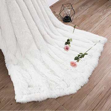 LOCHAS Super Soft Shaggy Faux Fur Throw Blanket, Plush Fuzzy Sherpa Throw Blanket for Couch, Cozy Fluffy White Blankets for Bed Chair Sofa, 50'' x 60''