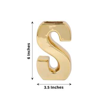 Efavormart 6" Shiny Gold Plated Ceramic Letter S Sculpture Flower Vase, Bud Planter Pot Table Centerpiece