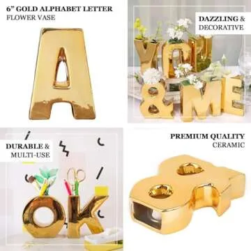 Efavormart 6" Shiny Gold Plated Ceramic Letter S Sculpture Flower Vase, Bud Planter Pot Table Centerpiece