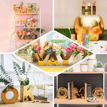Efavormart 6" Shiny Gold Plated Ceramic Letter S Sculpture Flower Vase, Bud Planter Pot Table Centerpiece