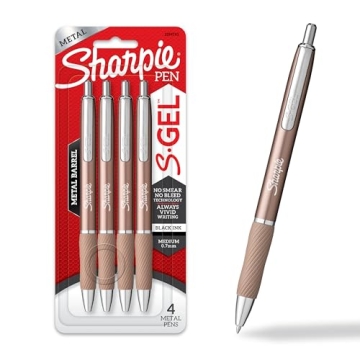 Sharpie S-Gel Gel Pens - Sleek Metal Barrel, 4 Count, Black Ink - Smooth Writing Experience