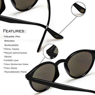 WearMe Pro Classic Small Round Retro Sunglasses, Tortoise Frame/Mirror Green Lens