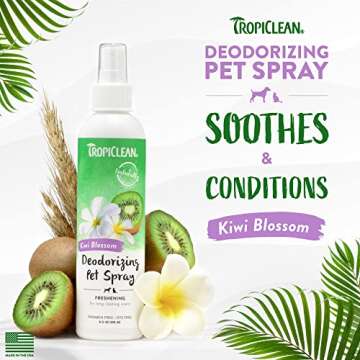 TropiClean Dog Perfume, Long Lasting Kiwi Cologne, Deodorizing Spray for Smelly Dogs, After Bath Detangling Spray with Vitamin E, Safe for Cats, 8oz.