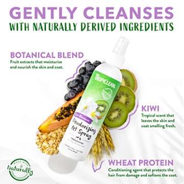 TropiClean Dog Perfume, Long Lasting Kiwi Cologne, Deodorizing Spray for Smelly Dogs, After Bath Detangling Spray with Vitamin E, Safe for Cats, 8oz.