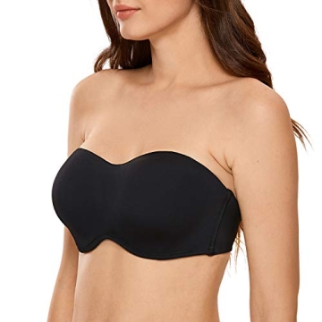 DELIMIRA Women's Strapless Bra Minimizer Seamless Underwire Unlined Bandeau for Big Bust Black 38D