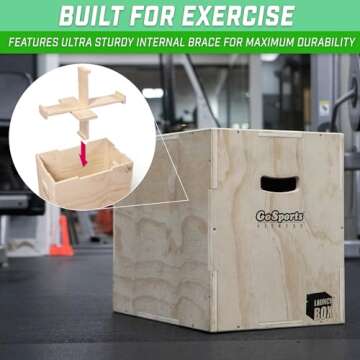 GoSports Fitness Launch Box 3-in-1 Adjustable Height Wood Plyo Jump Box for Exercises of All Skill Levels - Standard