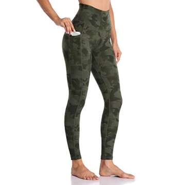 Colorfulkoala Women's High Waisted Tummy Control Workout Leggings 7/8 Length Yoga Pants with Pockets (S, Army Green Splinter Camo)