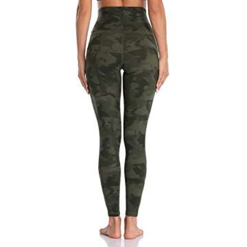 Colorfulkoala Women's High Waisted Tummy Control Workout Leggings 7/8 Length Yoga Pants with Pockets (S, Army Green Splinter Camo)