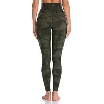 Colorfulkoala Women's High Waisted Tummy Control Workout Leggings 7/8 Length Yoga Pants with Pockets (S, Army Green Splinter Camo)