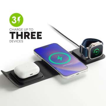 mophie 3-in-1 Travel Charger with MagSafe - Portable Wireless Charging Hub, Compatible with Apple De...