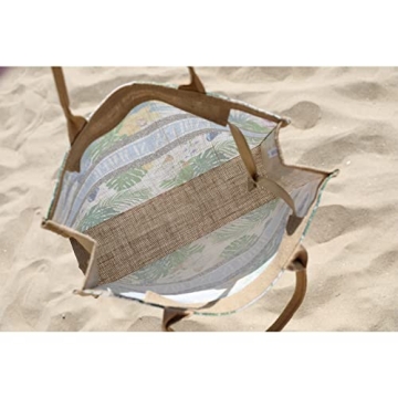 JNF Straw Beach Bag Jute Beach Tote Bags for Women Burlap Tote Bag with Zipper Reusable Grocery Shopping Bag with Handle (flower black)