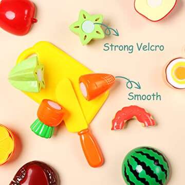 88PCS Cutting Play Food Sets for Kids, Pretend Play Kitchen Toys Accessories with Storage Basket, Plastic Fruits & Vegetables, Educational Toy for Toddlers Girls Boys Birthday Gifts