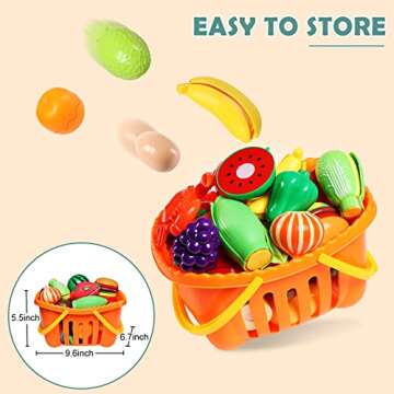 88PCS Cutting Play Food Sets for Kids, Pretend Play Kitchen Toys Accessories with Storage Basket, Plastic Fruits & Vegetables, Educational Toy for Toddlers Girls Boys Birthday Gifts