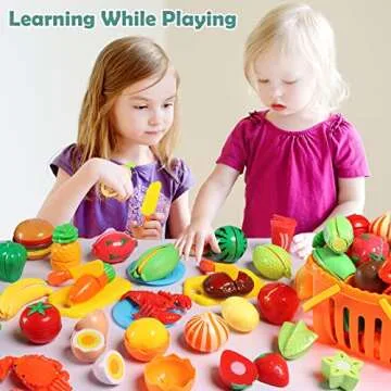 88PCS Cutting Play Food Sets for Kids, Pretend Play Kitchen Toys Accessories with Storage Basket, Plastic Fruits & Vegetables, Educational Toy for Toddlers Girls Boys Birthday Gifts
