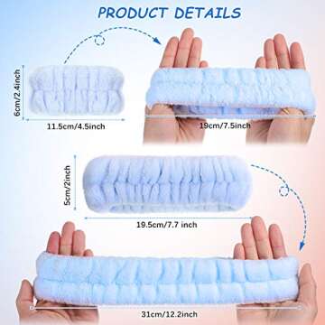 Chuangdi 9 Pcs Reusable Spa Headband Wrist Washband Face Wash Set Include 3 Microfiber Headband 6 Wrist Washband for Women Avoid Liquid from Spilling Down Arms(White, Pink, Blue)