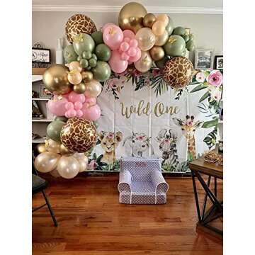 Mocsicka Girl Wild One Backdrop Jungle Safari Animals 1st Birthday Vinyl Photo Background 7x5ft Gold...