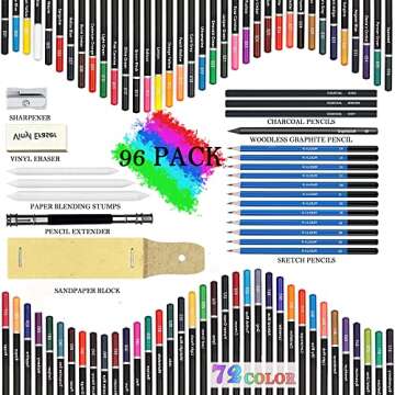 KALOUR 96 Premium Drawing Pencil Set,including 72 Colored pencil and 24 sketch kit, for Drawing,sket...