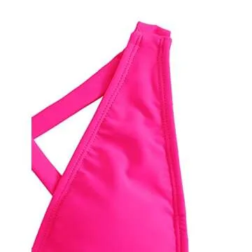 SweatyRocks Women's Sexy Criss Cross Tie Knot Front Deep V Open Back Neon Pink One Piece Swimwear Z#Hot Pink S